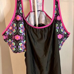 SHEIN Black and Pink Floral Swimsuit
